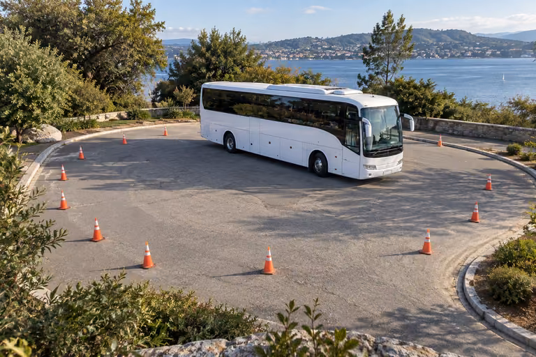 charter bus turning radius by model