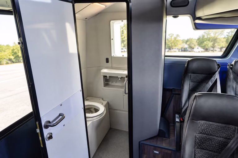do charter buses have a restroom what does it look like