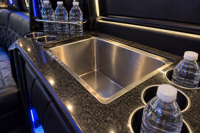 built in bar with ice access and beverage centers