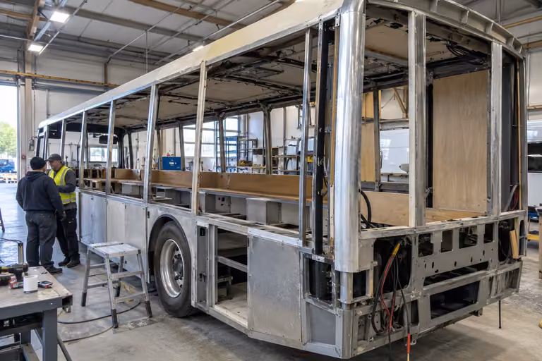 step two the party bus builder builds the body and interior