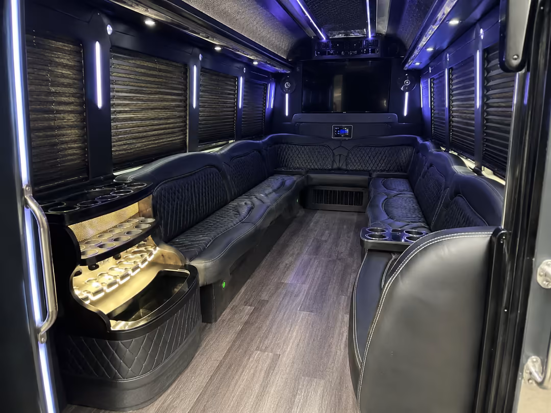 20 passenger party bus rental interior