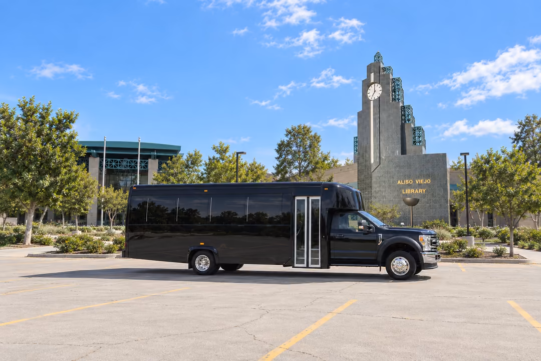 Aliso Viejo 28 passenger party bus rental exterior