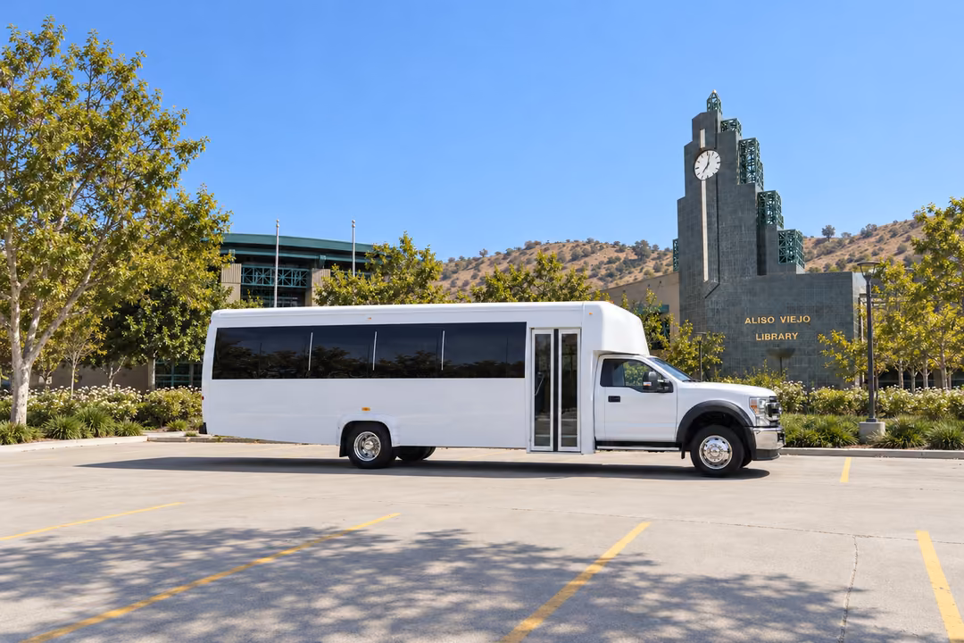 Aliso Viejo 30 passenger party bus rental exterior