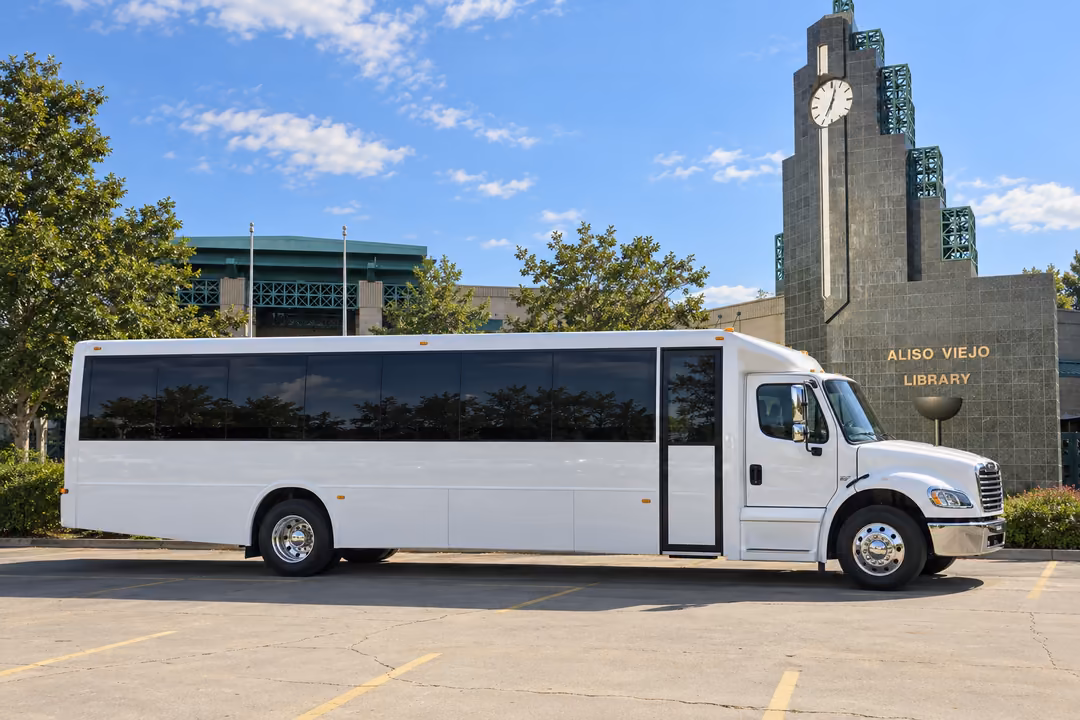 Aliso Viejo 50 passenger party bus rental exterior