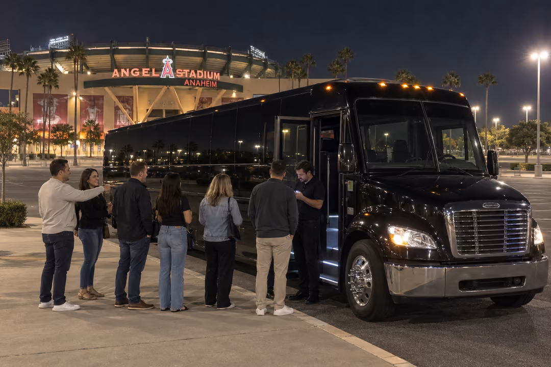 Angels game day party bus rentals from Cypress CA
