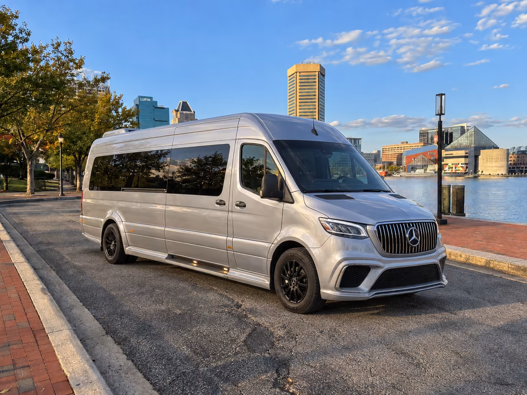 Baltimore 14 passenger Sprinter limo rental exterior