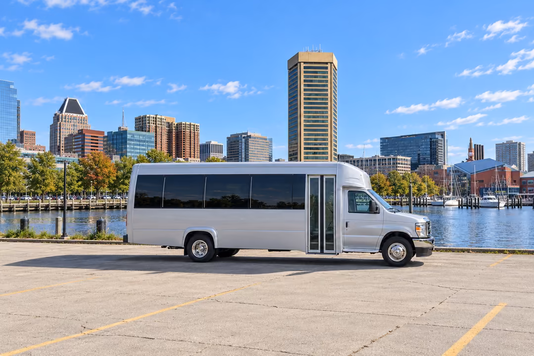 Baltimore 18 passenger party bus rental exterior
