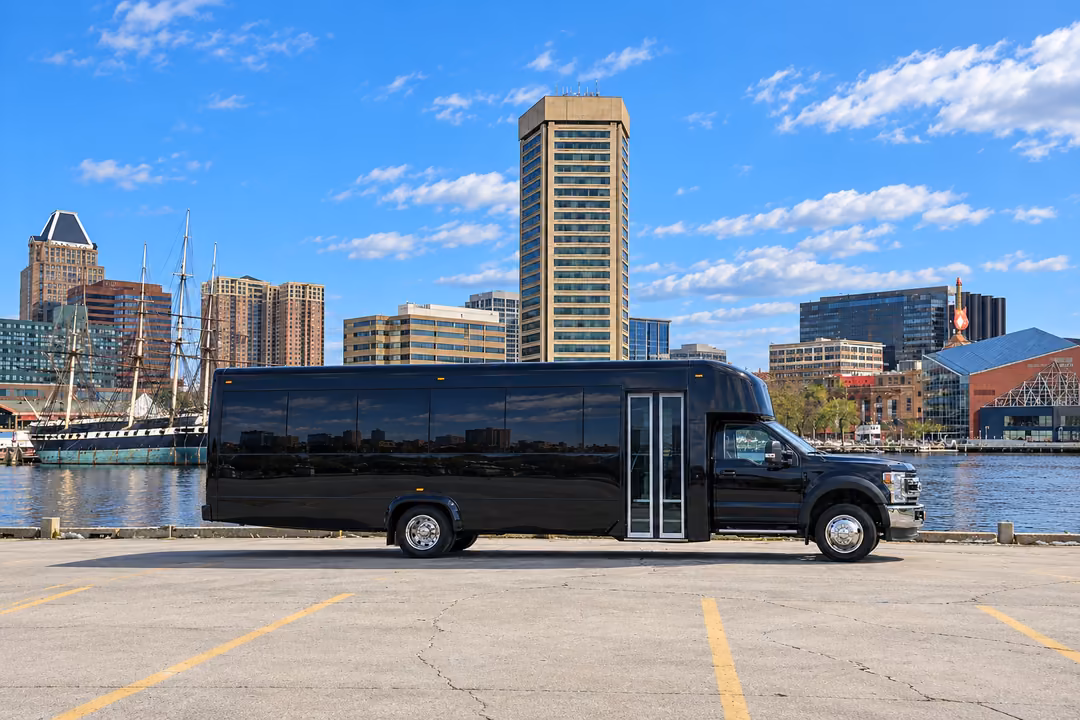 Baltimore 28 passenger party bus rental exterior