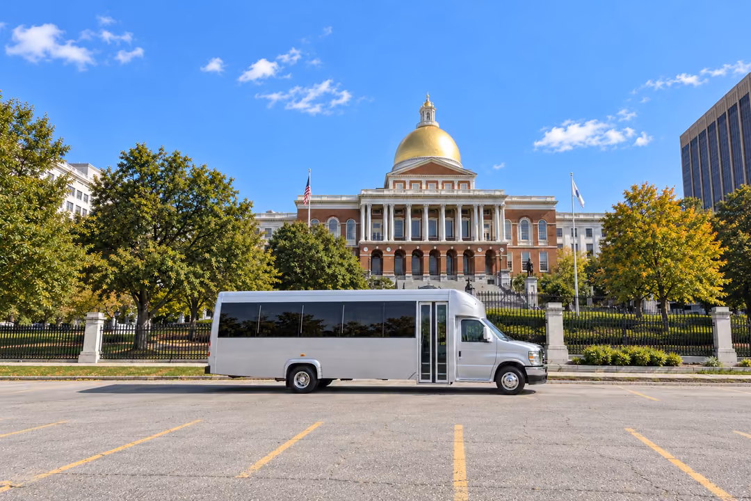 Boston 18 passenger party bus rental exterior