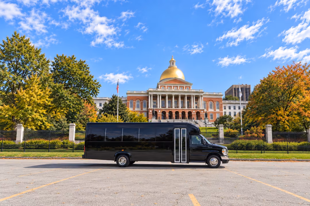 Boston 20 passenger party bus rental exterior
