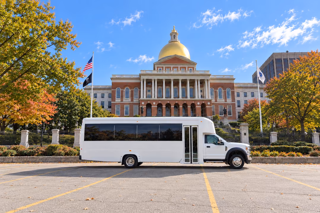 Boston 25 passenger party bus rental exterior