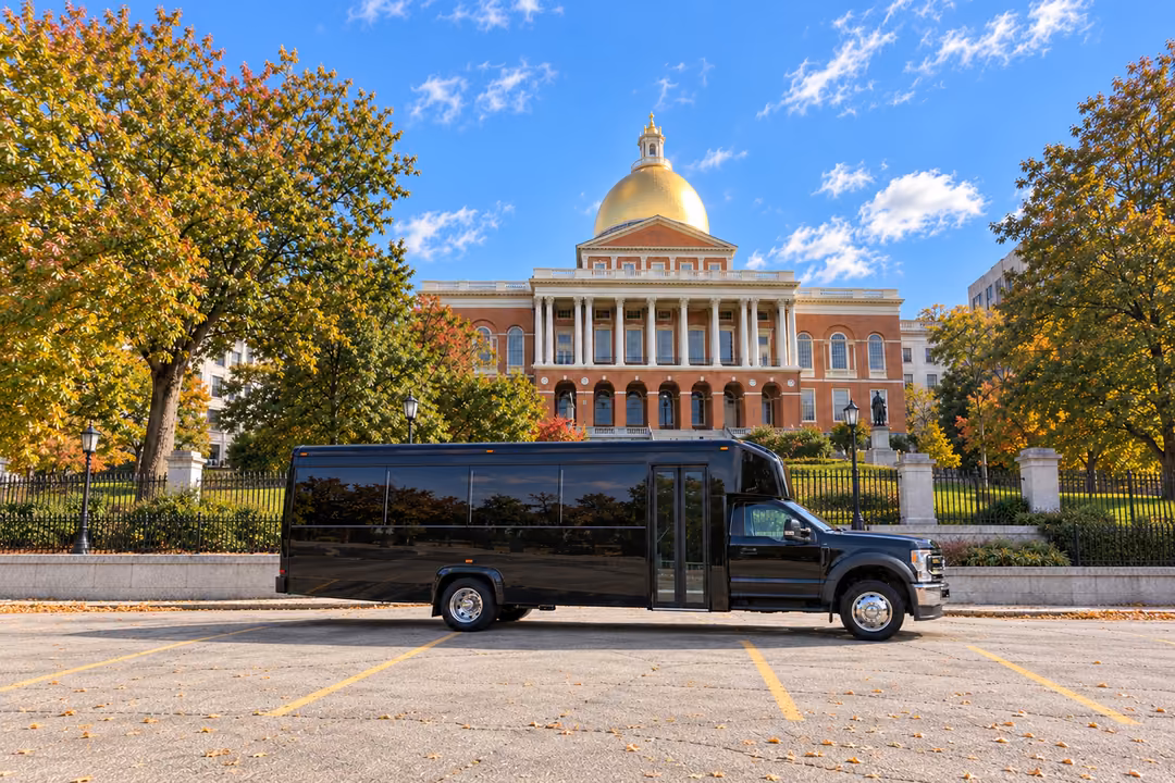 Boston 28 passenger party bus rental exterior