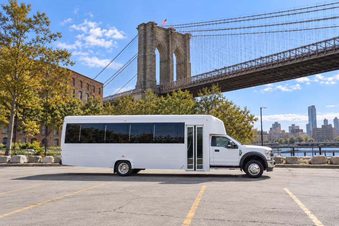 Brooklyn 25 passenger party bus rental exterior