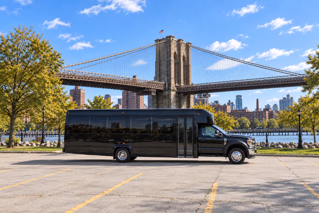 Brooklyn 28 passenger party bus rental exterior