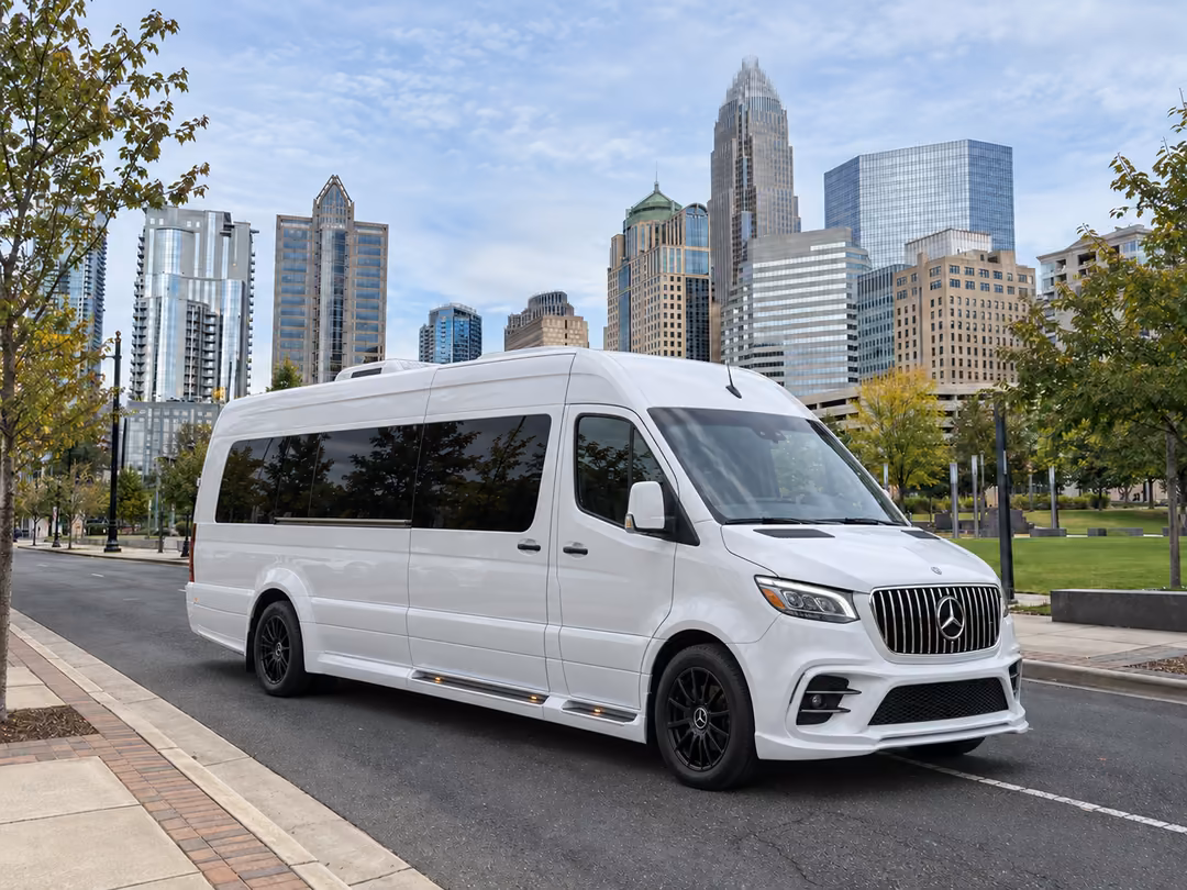 Charlotte 14 passenger Sprinter limo rental exterior