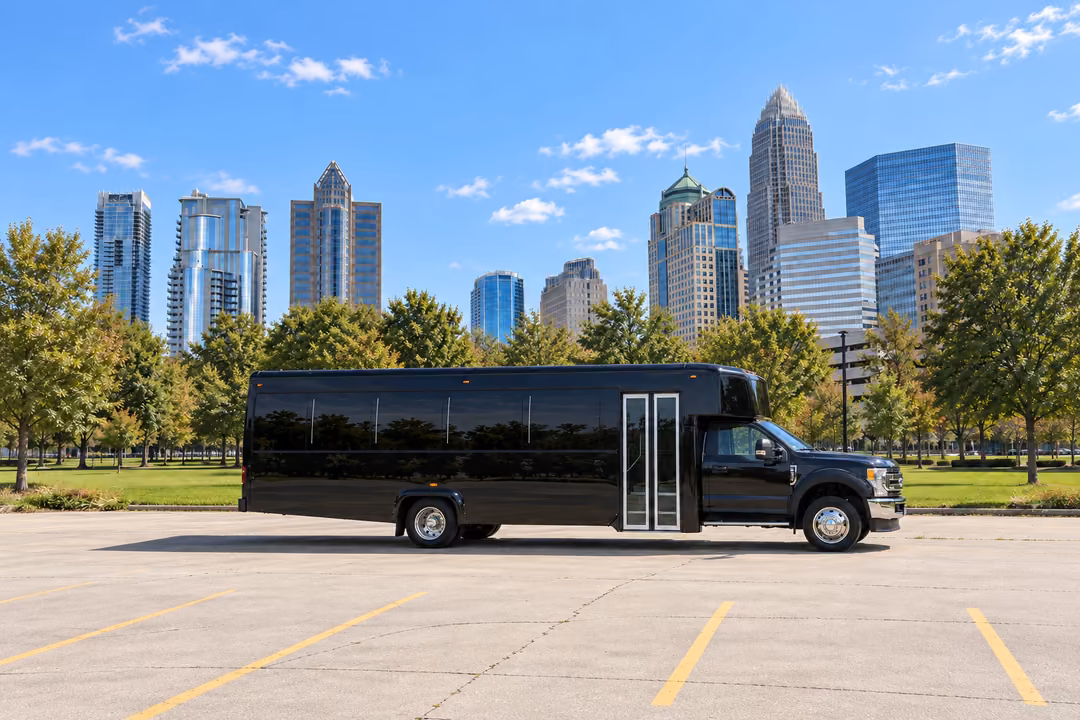 Charlotte 28 passenger party bus rental exterior
