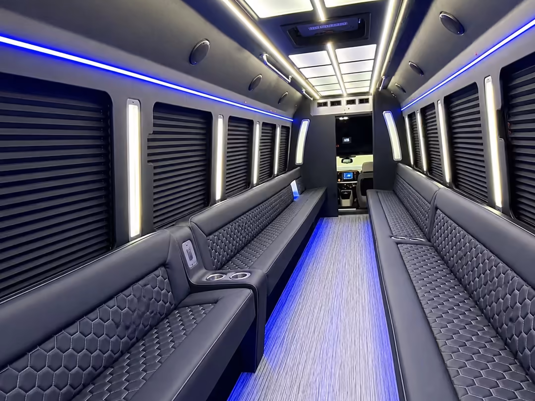 Chicago specialty party bus with restroom inside