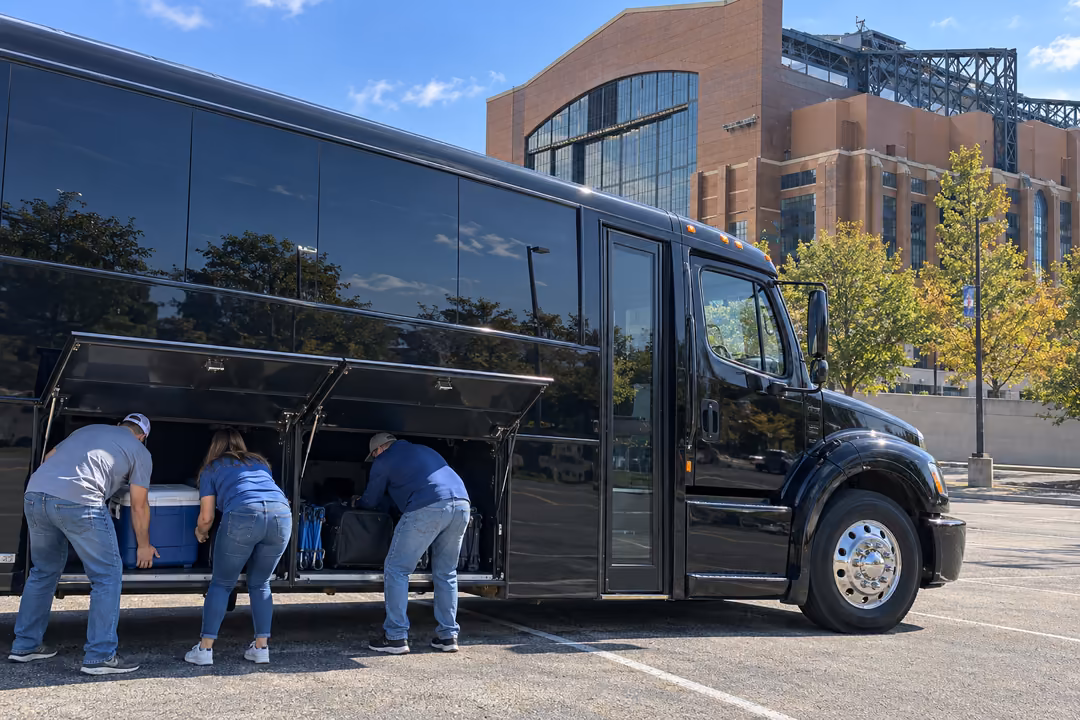 Colts Pacers and Fever game day party buses in downtown Indy