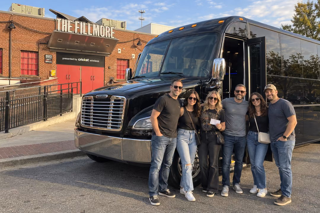 Concert party bus rentals at Truliant amphitheater and the NC music Factory