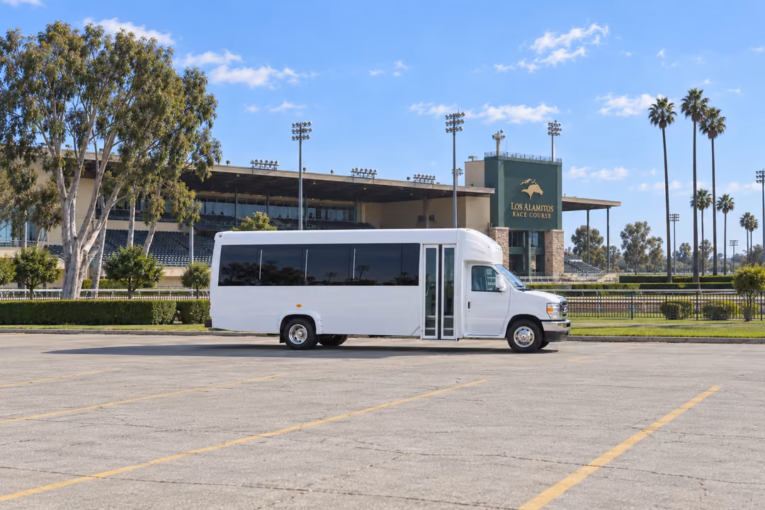 Cypress CA 15 passenger party bus rental exterior