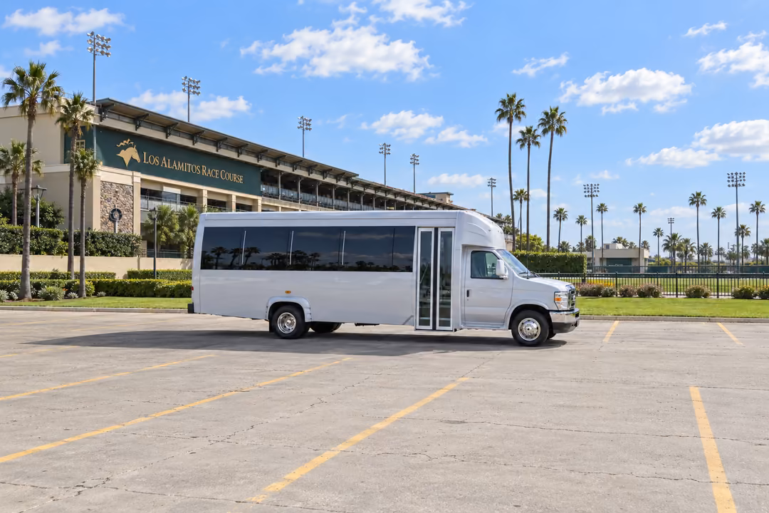 Cypress CA 18 passenger party bus rental exterior