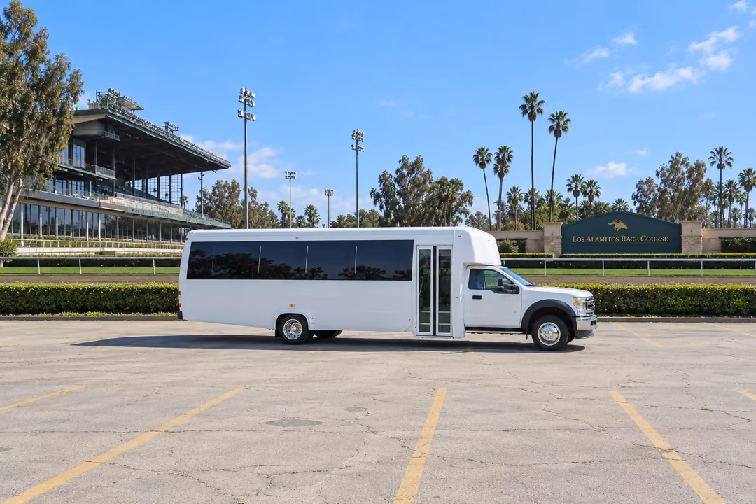 Cypress CA 25 passenger party bus rental exterior