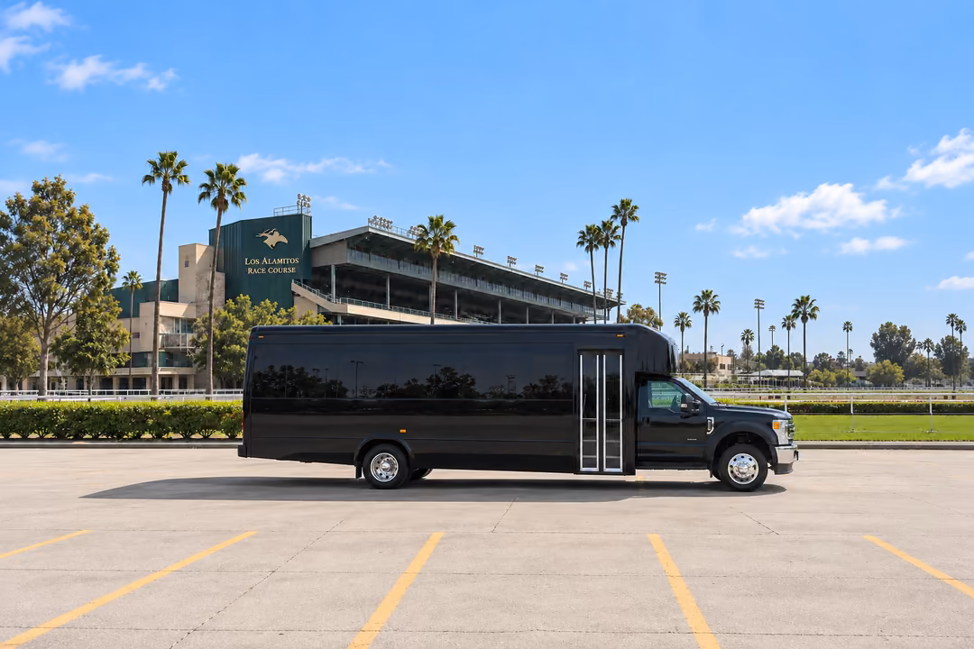 Cypress CA 28 passenger party bus rental exterior