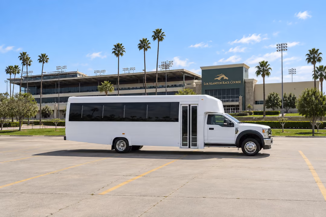 Cypress CA 30 passenger party bus rental exterior
