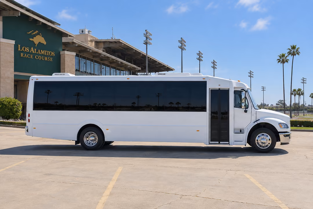 Cypress CA 50 passenger party bus rental exterior