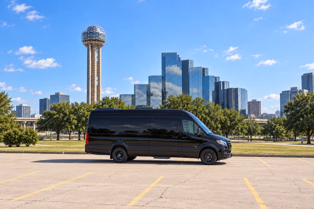 Dallas 14 passenger Sprinter limo rental exterior