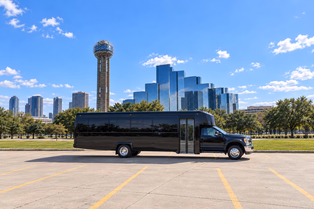 Dallas 28 passenger party bus rental exterior