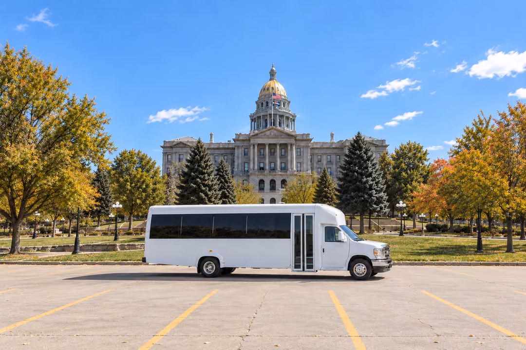 Denver 15 passenger party bus rental exterior