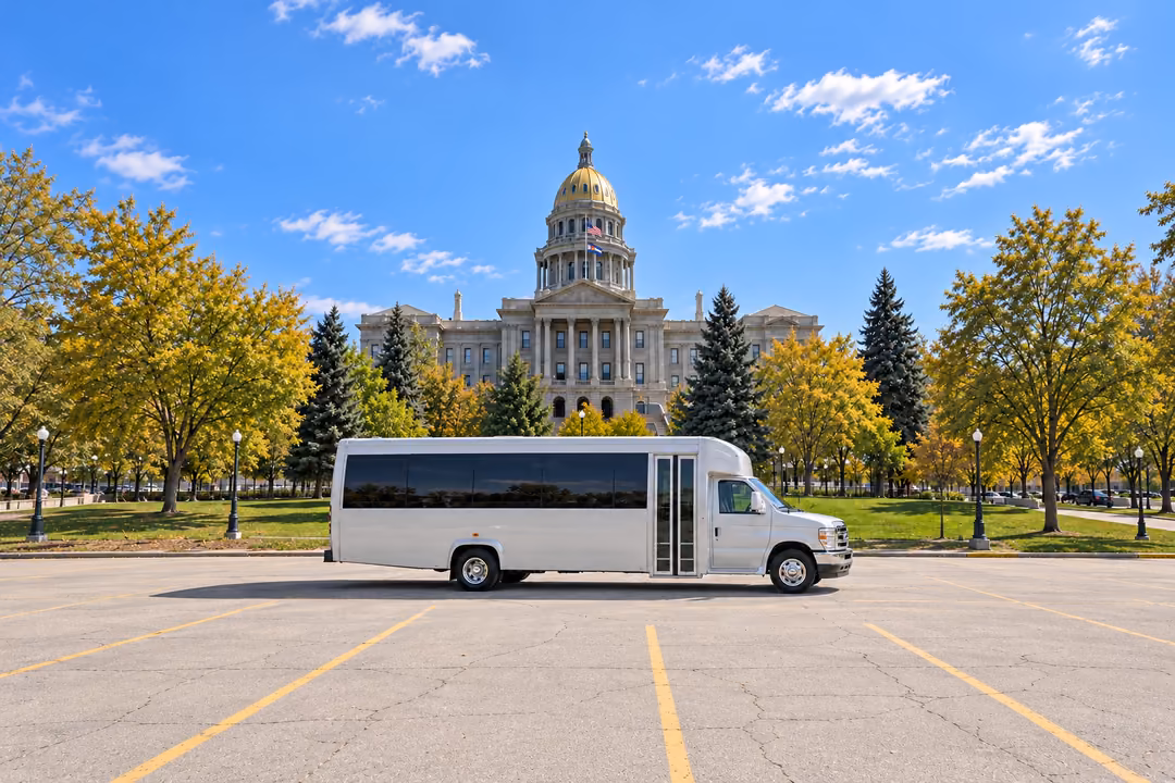 Denver 18 passenger party bus rental exterior