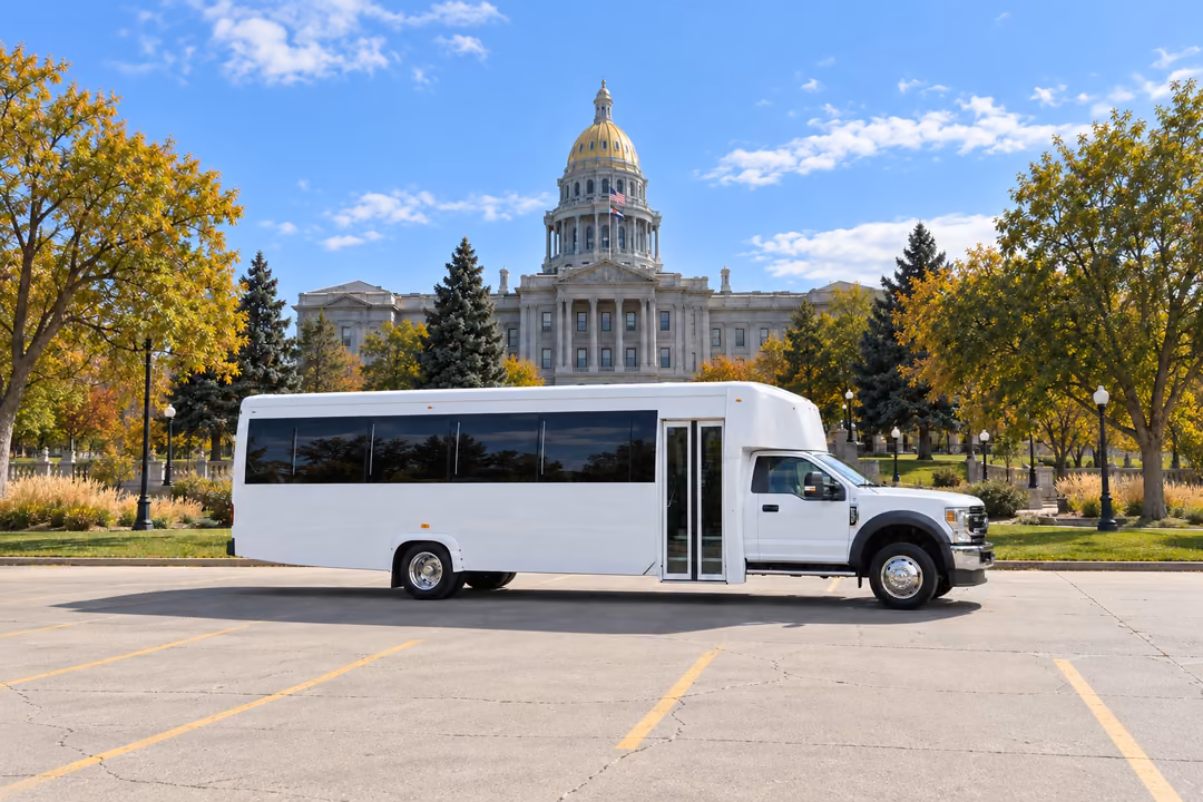 Denver 25 passenger party bus rental exterior