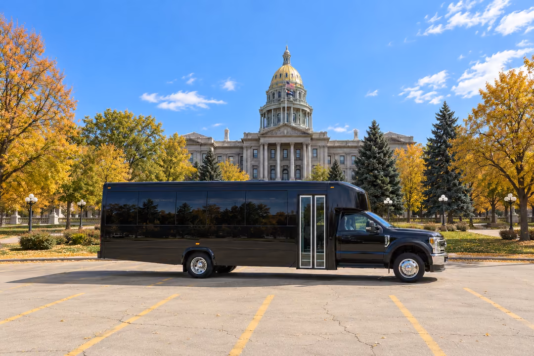 Denver 28 passenger party bus rental exterior