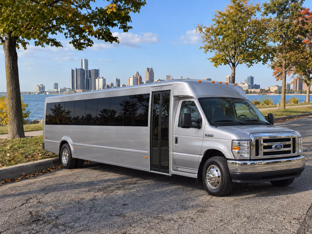 Detroit 10-20 passenger party bus rental exterior