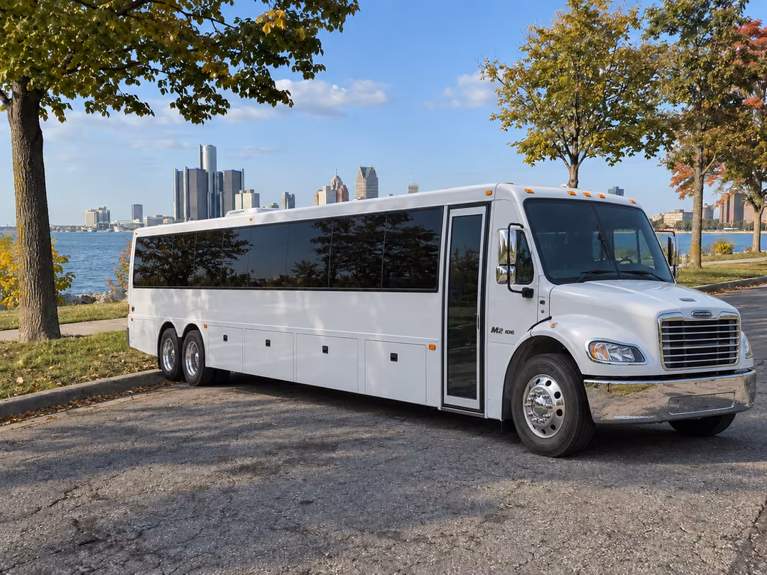 Detroit 30-40 passenger party bus rental exterior