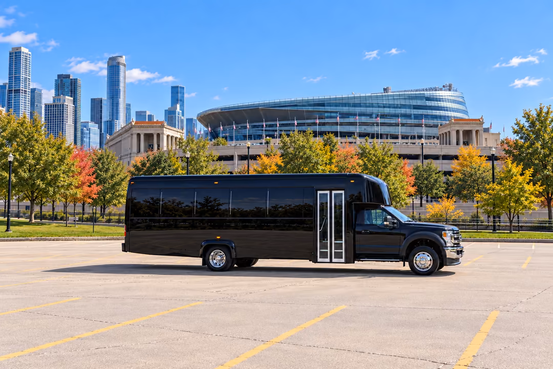 Downers Grove 28 passenger party bus rental exterior