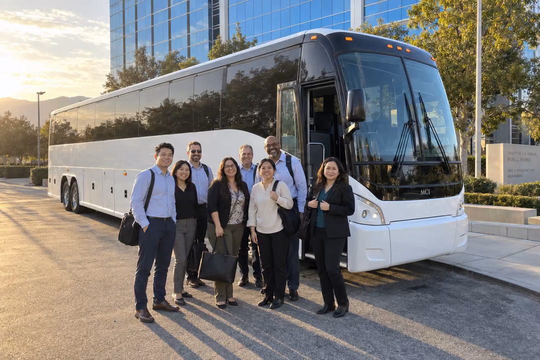 Employee shuttle and corporate bus rentals in Alhambra
