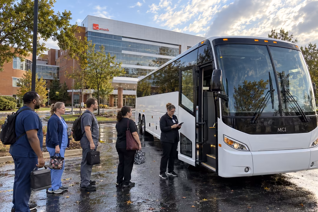 Employee shuttle and corporate charter bus rentals in Jonesboro
