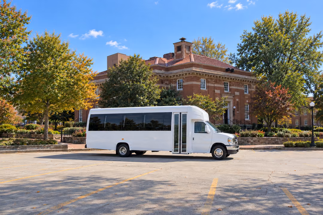 Fayetteville AR 15 passenger party bus rental exterior