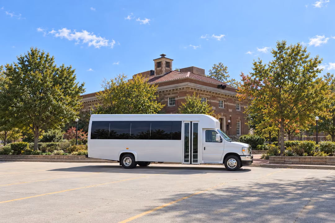 Fayetteville AR 18 passenger party bus rental exterior