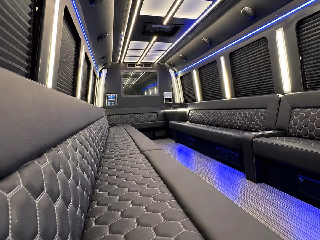 Fort Lauderdale specialty party bus with restroom interior