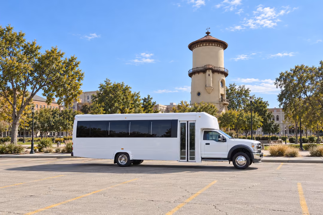 Fresno 25 passenger party bus rental exterior