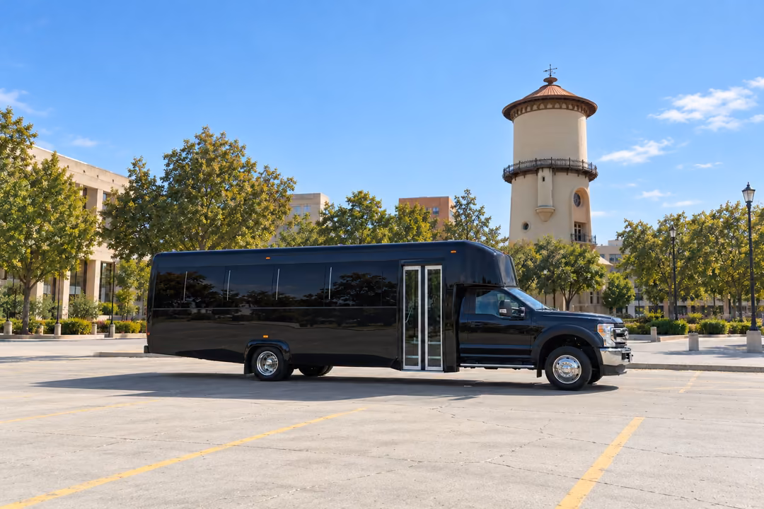 Fresno 28 passenger party bus rental exterior