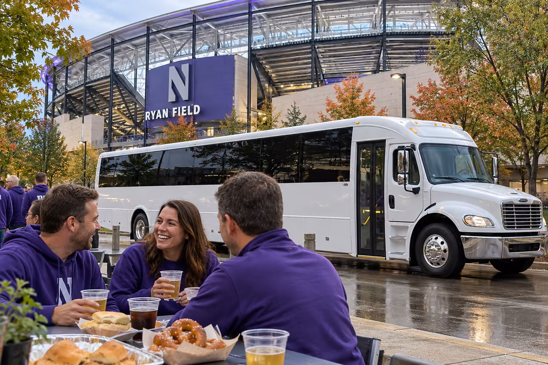 Game day party bus rentals for Evanston sporting events