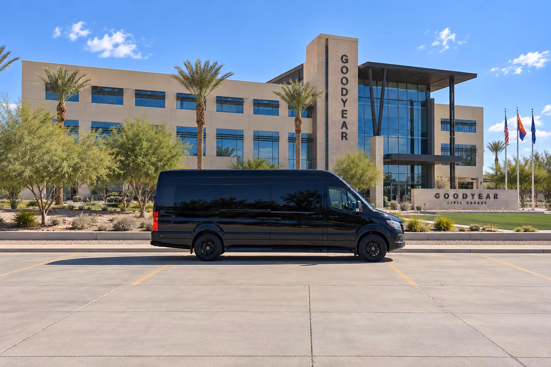 Goodyear 14 passenger Sprinter limo rental exterior