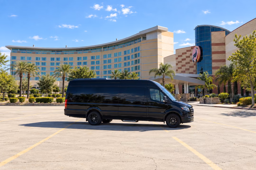 Hanford 14 passenger Sprinter limo rental exterior