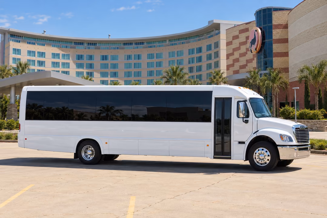 Hanford 50 passenger party bus rental exterior