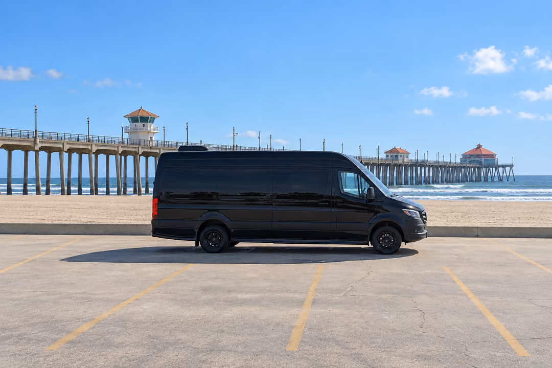 Huntington Beach 14 passenger Sprinter limo rental exterior